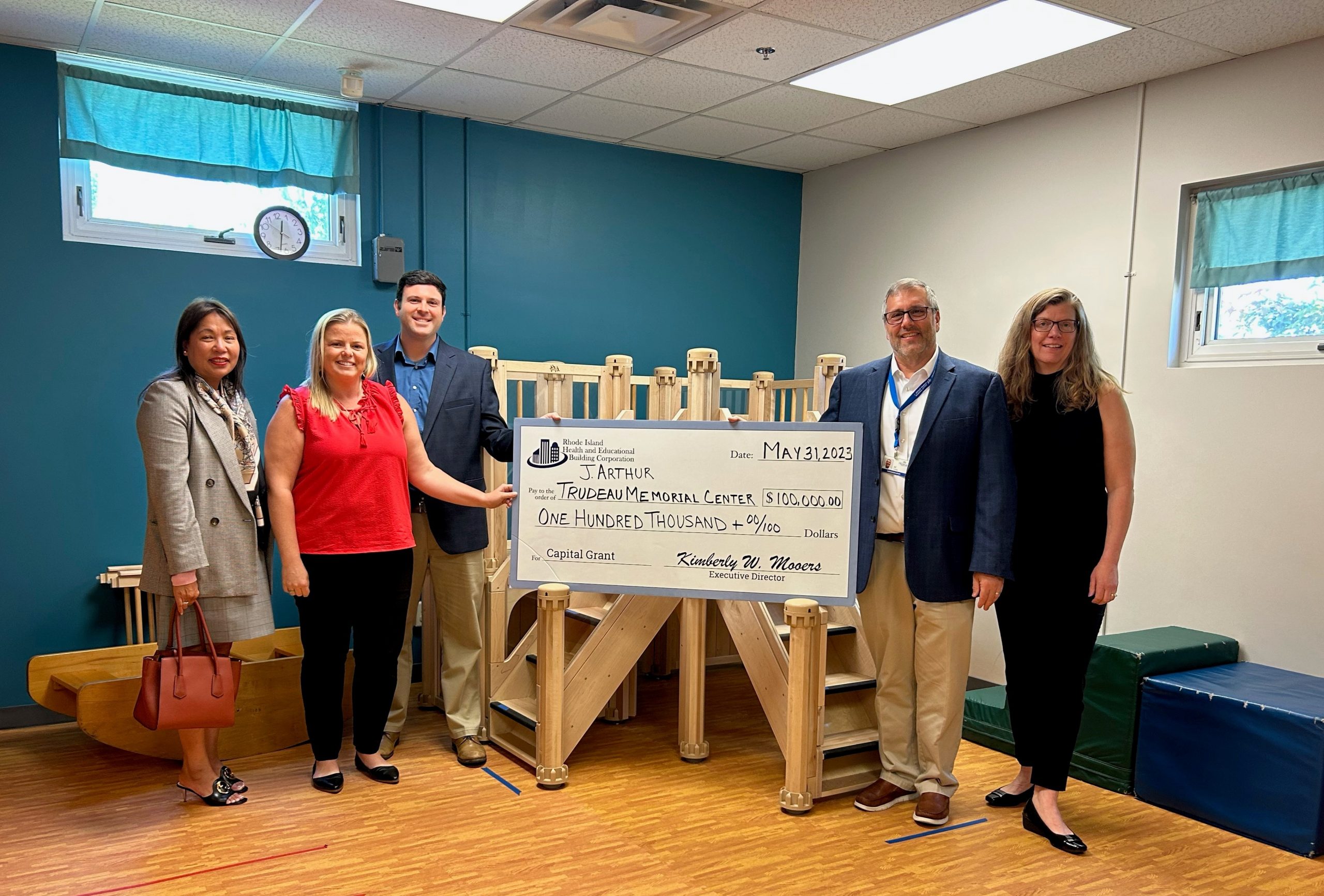 J Arthur Trudeau Check Presentation Pictured from left: Channavy Chhay, RIHEBC Board Chair; Jackie Ferreira, Director of Early Intervention; Joe Robitaille, Vice President of Children's Services; Dr. Al Vario, President and CEO; Kim Mooers, RIHEBC Executive Director.